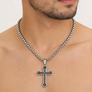 Collier pendentif croix 3D superposée en acier inoxydable, gravé avec la Prière du Seigneur, bijou religieux chrétien unisexe, cadeau pour le quotidien - Product Image 6