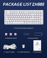 Teclado Mecánico Topográfico Blanco Zornher ZH980, Retroiluminación RGB Programable, Teclado para Juegos de Tres Modos para Oficina