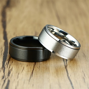 Classic Simple Design Stainless Steel Blank Band <b>Ring</b> Jewellery <b>Silver</b> Black Spinner Rotating <b>Rings</b> for <b>Men</b> - Product Image 4