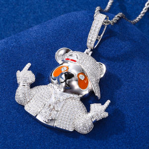 Accesorios de joyería de estilo callejero chapado en oro plata esterlina 925 VVS Moissanite piedra preciosa Hip Hop oso colgante collar - Product Image 2