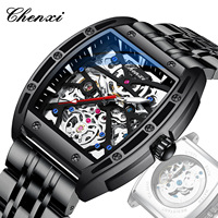 Montre automatique squelette tonneau lumineuse de luxe pour homme, montre mécanique étanche de haute qualité