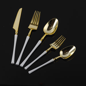 Lot de Couverts Jetables en Plastique Personnalisables (Couleurs de Manche) pour Mariages et Fêtes, Lavables au Lave-Vaisselle, 25 Pièces/Sac, Options Or et Argent - Product Image 3