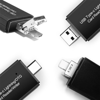 Lector de tarjetas 4 en 1, adaptador OTG, Micro tipo C, 8 pines, USB A, SD, TF, tarjeta Android, lector de memoria, adaptador de escritor de tarjetas, unidad Flash