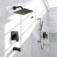 Robinet de douche thermostatique encastré en laiton massif au design moderne, noir, fixation murale, effet pluie, jeu de douche H59