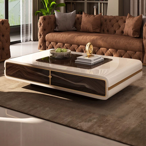 <span class=keywords><strong>Tavolino</strong></span> da Caffè LT-2361 Design Italiano Moderno, Verniciatura Bianca, Lusso Leggero, Pannello <span class=keywords><strong>in</strong></span> Legno con <span class=keywords><strong>Vetro</strong></span> Temperato di Alta Qualità per Soggiorno - Product Image 1