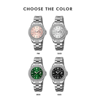 Nouveau style élégant et classique avec des accents en alliage rose jade et verre orné de diamants, affichage de la date, logo personnalisable