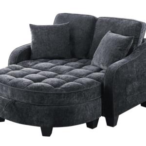 Sofá <span class=keywords><strong>Cama</strong></span> <span class=keywords><strong>Chaise</strong></span> <span class=keywords><strong>Longue</strong></span> Cuadrado de Dos Plazas con Almacenamiento, Diseño Moderno, Espuma Duradera, Ecológico, Negro, Mueble para Sala de Estar - Product Image 4