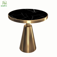 Table basse dorée ronde avec pied en acier inoxydable, style moderne, ronde, en marbre, à poser sur le côté, pour le salon