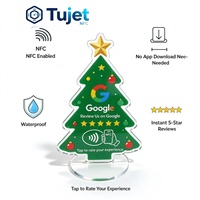 Support d'affichage en acrylique en forme de sapin de Noël avec puce NTAG213 pour avis Google NFC 13,56 MHz – Tapper pour laisser un avis client