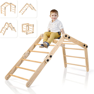 Montessori Climbing Triangl Toddlers Pickler Foldable Wooden Climbing Frame With Ramp Ladder