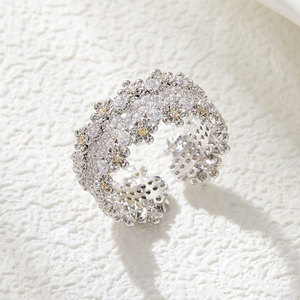 MyMuyu Micro Inlaid Zirconia Open Ring Flower Shape Adjustable For Party Fine Jewelry - Product Image 4