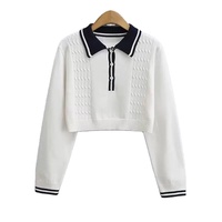 Pull en tricot personnalisé pour femmes à manches longues, col polo, pull en tricot de style Preppy pour femmes, bouton de couleur contrastée, pull en tricot pour femmes