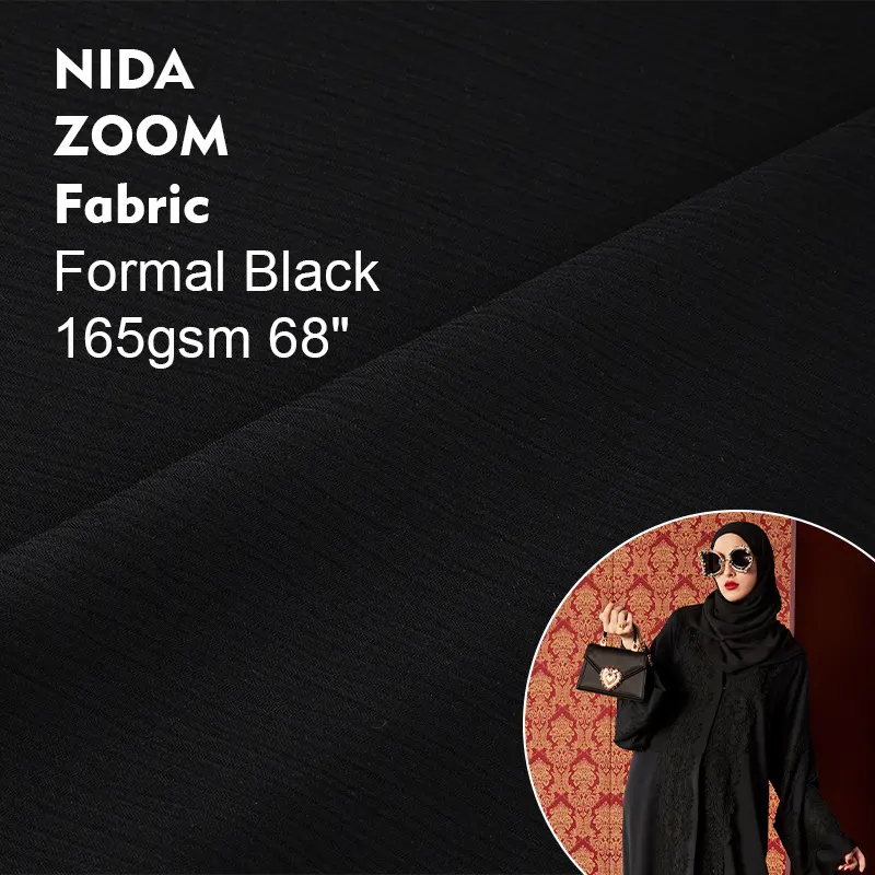 Dubai Moslim Zachte 100% Polyester Chiffon Zwart Voor Abaya Jurk Nida Zoom Crêpe Doek Stof