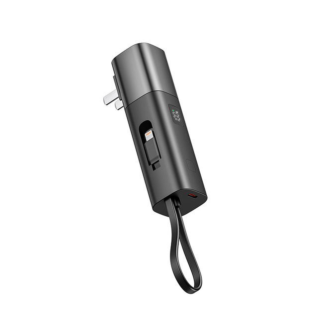 LKL 3-in-1 Power Bank PD 20W USB C Charger Block 5,000mAh Portable Charger with Built-in USB-C Cable and Foldable AC Plug