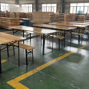 Ensemble de table et bancs pliants en <span class=keywords><strong>bois</strong></span> pour camping, plage et brasserie, 3 pièces, prix d'usine - Product Image 2