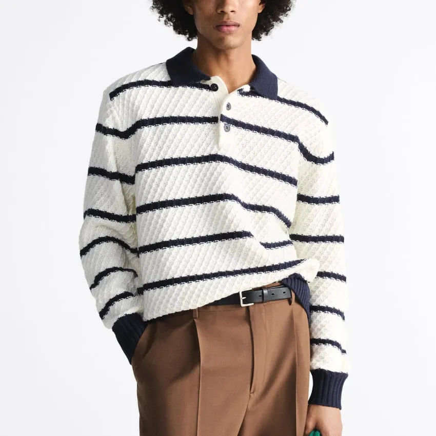 Custom Casual Fashion Striped Long Sleeve Knit Shirt Men Knit Polo