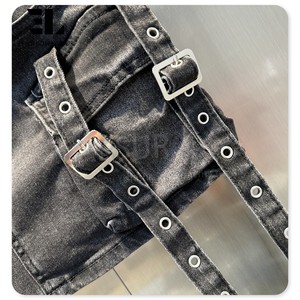 LARSUR-Mini <span class=keywords><strong>jupe</strong></span> en denim personnalisée pour femmes, ceinture délavée, motocyclette, courte, cargo, micro, mini <span class=keywords><strong>jupe</strong></span> en jean pour dames - Product Image 5