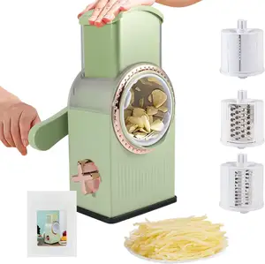 Best Seller Kitchen Vegetable Slicer Rotary Cheese Grater Vegetable Cutter with 3 Interchangeable Blades