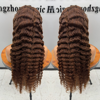 Perruque bouclée Deep Wave de luxe en cheveux bruts birmans alignés, avec dentelle frontale HD 13x6, couleur gingembre bordeaux, sans colle
