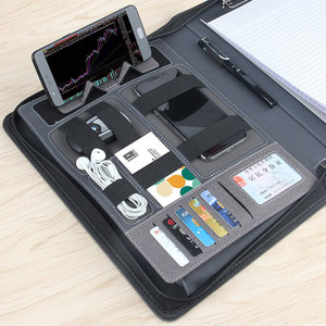 A4 danh mục đầu tư kinh doanh tập tin thư mục da dây kéo danh mục đầu tư với bút điện thoại chủ tùy chỉnh dập nổi biểu tượng tài liệu Túi máy tính xách tay - Product Image 2