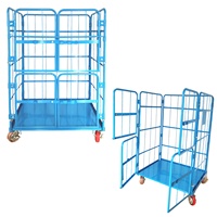 Cages de stockage pliables en acier avec roues, chariot à roulettes en treillis métallique, conteneur roulant de sécurité, capacité de charge de 500 kg, usage industriel