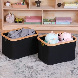 Panier à linge pliable en bambou, organiseur de vêtements portable avec design écologique pour le rangement moderne des chambres et salles de bain - Product Image 5