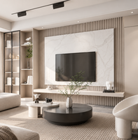 Meuble TV mural en bois sur mesure avec rangement intégré, console multimédia murale flottante, étagères ouvertes pour salon et salle à manger