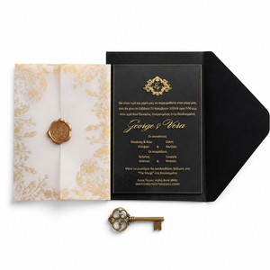 <span class=keywords><strong>Cartes</strong></span> d'invitation de mariage en acrylique, monogramme en feuille d'or transparente, enveloppe en vélin translucide, enveloppe noire, noms personnalisés - Product Image 1