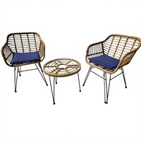 Ensemble bistrot de patio 3 pièces en rotin avec 2 fauteuils rembourrés, mobilier d'extérieur en osier pour balcon