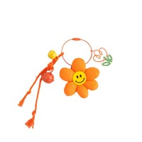 Porte-clés pendentif rond Dongdaemun mignon motif marguerite, tournesol et visage souriant, style Ins, à porter avec des breloques de sac