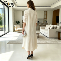 Fabricant de vêtements ODM/OEM, vente en gros, robes chemises décontractées élégantes en coton et lin, mi-longues, boutonnées, sur mesure, pour femmes