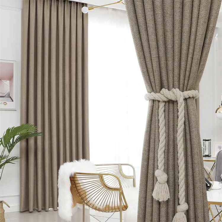 Super Soft Heavy Coffee Solid Color Full Black Out Curtain Custom Grommet Blackout Curtains Home Living Room