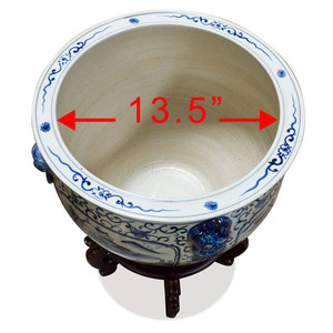 16.5 Inch Blue and White <strong>Porcelain</strong> Scenery Motif Chinese <strong>Fishbowl</strong> Planter - Product Image 2