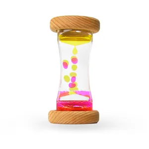 Kidpik Wooden Rainbow Oil Leakage Beech Wood Pink Yellow Oil Acrylic Tube Children's Toys Sandglass Sandy Clock Hourglass