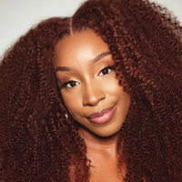 Perruque en cheveux humains afro bouclés crépus brun rougeâtre sans colle 13x6 13x4 Lace Front avec cordon de serrage, à enfiler et à partir, sans colle