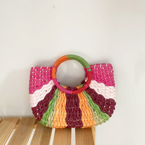 Femmes Été Vacances Papier Paille Plage Sac Couleur Rotin <span class=keywords><strong>Osier</strong></span> Tissé Demi Lune Grande Capacité Casual Voyage Tote - Product Image 3