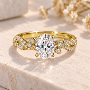 <b>Oval</b> Cut <b>Moissanite</b> <b>Engagement</b> <b>Ring</b> 925 Sterling Silver Leaf Vine Design Bridal Wedding <b>Ring</b> Custom Fine Jewelry Manufacturer - Product Image 3