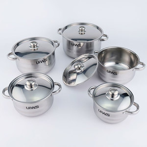 10pcs Eco-Friendly Stainless Steel <strong>Cookpot</strong> Ensemble Minimalist Design Kitchen Soup Pot Lid Silver Stainless Steel Cookware <strong>Set</strong> - Product Image 5