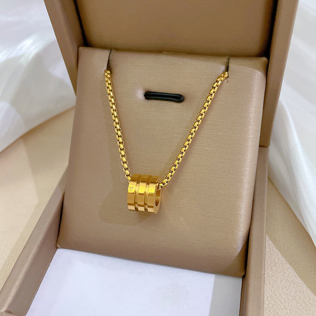 HY 18K Gold Plated Stainless Steel Trendy Dainty Chain Necklace with Ring Barrel Pendant for Women Gift