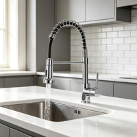 Keran Dapur Modern Hitam dari Paduan Seng, Model Tarik Turun, Pegangan Tunggal, Pemasangan di Dek, untuk Hotel, Air Panas Dingin, Mixer Wastafel, Keramik Premium