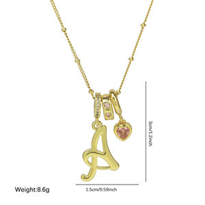 Collana Personalizzata Placcata Oro 18K con 26 Lettere, Cuore Rosa e Zircone Rotondo, Regalo per San Valentino e Natale per Amici e Coppie - Product Image 3