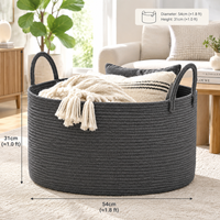 Grand panier de rangement en corde de coton avec poignées, panier à linge tissé à la main pour couvertures, jouets, vêtements, organisateur de rangement, décoration intérieure