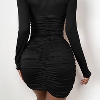 Robes crépues à manches longues pour femmes, Mini robe élégante plissée, moulante, avec col en V profond torsadé, froncée, décontractée, pour soirée, boîte de nuit