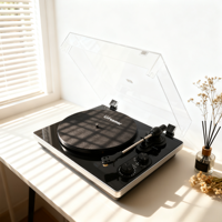 Tocadiscos Profesional de 50W con Altavoces Externos Inalámbricos BT, Reproductor de Vinilo de Alta Fidelidad con Transmisión por Correa