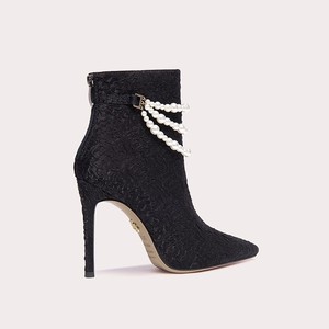 Scarpe da donna con tacco sottile a spillo scarpe di lusso su misura con tacco alto in raso increspato <span class=keywords><strong>stivali</strong></span> corti alla caviglia con spago di perle - Product Image 4