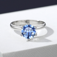 Bague de fiançailles tendance en argent sterling S925 avec moissanite bleue colorée VVS1 de 1 carat à six griffes et taille ronde pour femme