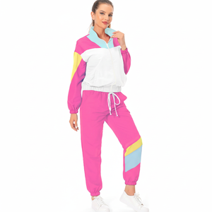 Chándal de los años 80 para mujer, conjuntos de ropa deportiva Retro, traje de bloque de color de Hip Hop, chándal de discoteca cortavientos - Product Image 1