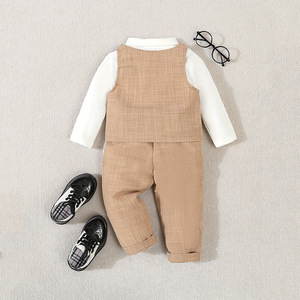 Ensemble de costume 3 pièces élégant pour tout-petits garçons : chemise à manches longues, <span class=keywords><strong>gilet</strong></span>, pantalon et nœud papillon – Idéal pour mariage, fête d'anniversaire, bébé garçon - Product Image 4