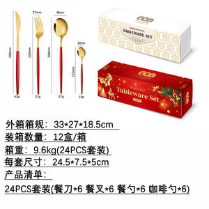 Juego de Cubiertos Jieyang Western de 24 Piezas, Acero Inoxidable 410, Mango Plano, Estilo Portugués, Apto para Lavavajillas, Regalo de Navidad - Product Image 3