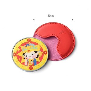 Sublimation <b>Small</b> Metal CMYK Epoxy Logo Gold Compact Circle <b>Mirror</b> with PU Leather Bag - Product Image 6